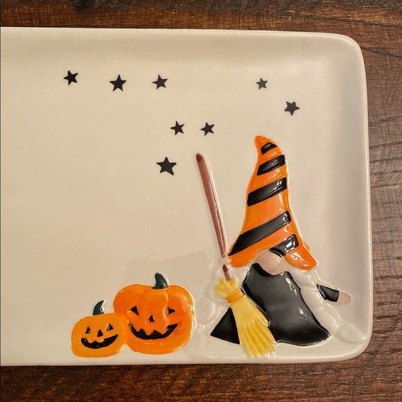 Halloween Gnome Platter, Witch Gnomes Jack-O-Lanterns Cauldrens Ceramic Platter - Picture 8 of 13